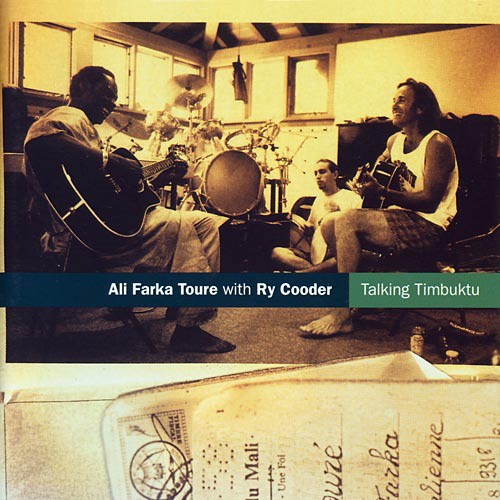 Allmusic album Review : Guitarist Ali Farka Touré has repeatedly bridged the gap between traditional African and contemporary American vernacular music, and this release continues that tradition. Talking Timbuktu features him singing in 11 languages and playing acoustic and electric guitar, six-string banjo, njarka, and percussion, while teaming smartly with an all-star cast that includes superstar fusion bassist John Patitucci, session drummer Jim Keltner, longtime roots music great Ry Cooder (who doubled as producer), venerable guitarist Gatemouth Brown, and such African percussionists and musicians as Hamma Sankare on calabash and Oumar Touré on congas. talking_timbuktu