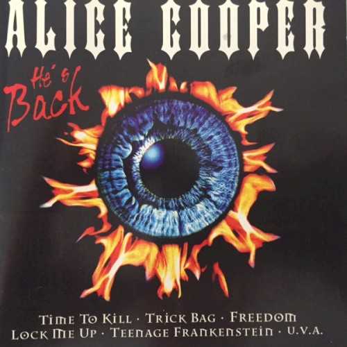Allmusic album Review : Alice Cooper took a much-needed break from recording and touring in the early to mid-80s, during which time he finally shook himself free of alcoholism. When he was ready to return and attempt to recapture his theatrical rock crown, the times had changed, as such Alice disciples as Mötley Crüe, W.A.S.P., and Twisted Sister had been picking up the slack. In an attempt to keep up with the times, Alices first two "comeback albums" of this period, 1986s Constrictor and 1987s Raise Your Fist and Yell, reflected the sound of those aforementioned bands -- melodic hard rock, with a glossy sound courtesy of pop-metal messiah Michael Wagener. This radio-friendly approach would pay off on Alices hit 1989 release, Trash, but it took him a few albums to warm up, and its this aforementioned era that is spotlighted on the 16-track collection Hes Back. With muscle-packed guitarist Kane Roberts acting as Alices main song collaborator, most of these songs try to recapture the teen-anthem flame of such early Alice classics as "Schools Out" and "Im Eighteen," but fall flat, the reason being that early Alice was raw and garage-based, not studio-crafted and glossy like the keyboard-heavy "Hes Back (The Man Behind the Mask)," "The Great American Success Story," or "Freedom," the latter an embarrassing "middle-finger salute" to the PMRC (sample lyric -- "Freedom to rock, freedom to talk!"). Certainly not the best Alice era. hes_back