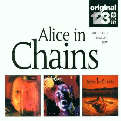 Allmusic album Review : This three-disc set combines Alice in Chains debut album, 1990s Facelift, which introduced the groups sinister, brooding, caught-in-cough-syrup sound to the world, with 1992s bleak, fascinating ode to heroin addiction, Dirt, and the calmer (but no less bleak) 1994 EP Jar of Flies in a single package. Its a dark, dark collection where joy and sunshine are in extremely short supply, and for listeners who dont already have all three of these releases, its a quick and easy way to get them all at once. jar_of_flies_facelift_dirt