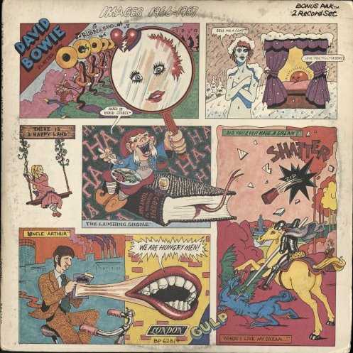 Allmusic album Review : This double album is becoming hard to find, which is unfortunate, as its easily the most comprehensive collection of Bowies 1966-1967 work for Deram. The 21 tracks include the entirety of his 1967 debut album, plus seven stray songs from singles and sessions that were unreleased at the time. Possibly because it wasnt heard by many listeners until it was reissued in the early 70s during Bowies ascent to stardom, this material has been unfairly maligned. Critics and fans of Ziggy Stardust were shocked to discover an all-around entertainer seemingly bent upon becoming the new Anthony Newley. Indeed, much of his work from this era was overbearingly cloying and saccharine, both in the West End matinee aspirations of the lyrics and the unabashedly theatrical orchestration, which bore hardly any resemblance to good old rock & roll whatsoever. One of these, "Laughing Gnome" (featuring Chipmunk-like backup vocals), would cause Bowie considerable embarrassment when it was reissued -- and became a hit -- in Britain in 1973. The less-idiotically cheerful efforts, though, show definite signs of an idiosyncratic talent: the odd character sketches, the fleeting references to transvestites and mysticism, even the occasional London swinging pop number ("Let Me Sleep Beside You"). The best track, "London Boys" (a 1966 single), is a neglected classic look at the downer side of the mod experience, and is the best of his many obscure pre-Space Oddity recordings. images_1966_1967