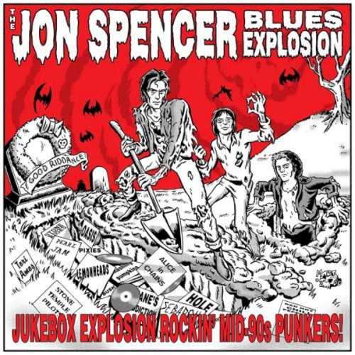 Allmusic album Review : Given their fervent belief in all that is loud, sleazy, and butt-shakable, its no great surprise that the Jon Spencer Blues Explosion saved some of their most raucous performances for that most all-killer, no-filler of audio formats, the 7" single. Jukebox Explosion crams 18 JSBX sides that were previously available only on 7" vinyl (most as part of In the Reds Blues Explosion Jukebox Series) or were never before released onto one CD for the turntable deprived, and if this set lacks a bit of the coherent flow of the groups best albums, for sheer party-down noise this is high-octane frenzy at its most satisfying. While some observers have grumbled that JSBXs work in the 21st century hasnt been up to the standards they previously established, even the newer tracks on Jukebox Explosion roar like a mountain lion on steroids, with the Plastic Fang outtake "Ghetto Mom" sounding as good as anything on board. Other high points include "Caroline," a venomous kiss-off to the bands former record label; the slow and melodramatic "Jailhouse Blues" (a cover of an old Andre Williams number); the heavy-grinding "Showgirl" (featuring Cristina Martinez of Boss Hog on backing vox and previously available as a giveaway from Sassy Magazine, of all places); and "Curfew Blues," a soulful strut Spencer confesses was ripped off from Earl King at the fade. If you prefer JSBXs more polished efforts such as Acme and Plastic Fang, Jukebox Explosion may not be your cup of cheap whiskey, but if you want to hear this band rocking full-stop, this does the job as well as anything these guys have released since Crypt Style. Points added for the excellent cover artwork by Mort Todd, which should look familiar to fans of the Back from the Grave series. jukebox_explosion